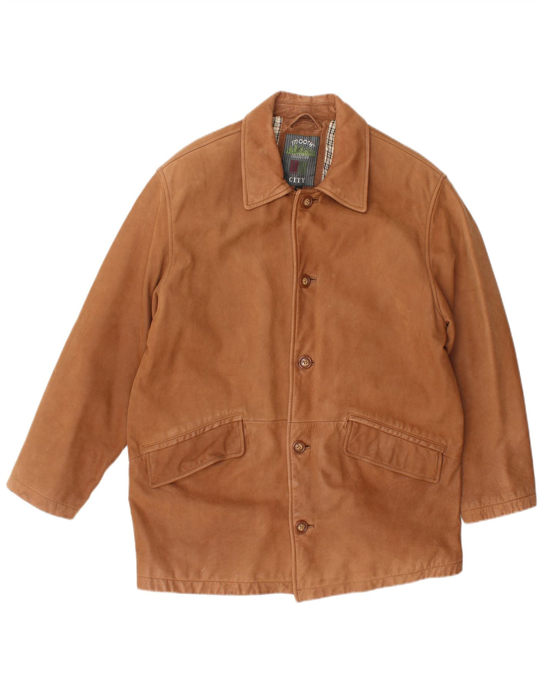 Chaqueta de cuero vintage para hombre IT 48 cuero marrón medio