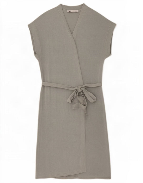 Zara Mujer Vestido Cruzado De Manga Corta ES 40 Pequeño Acrílico Gris