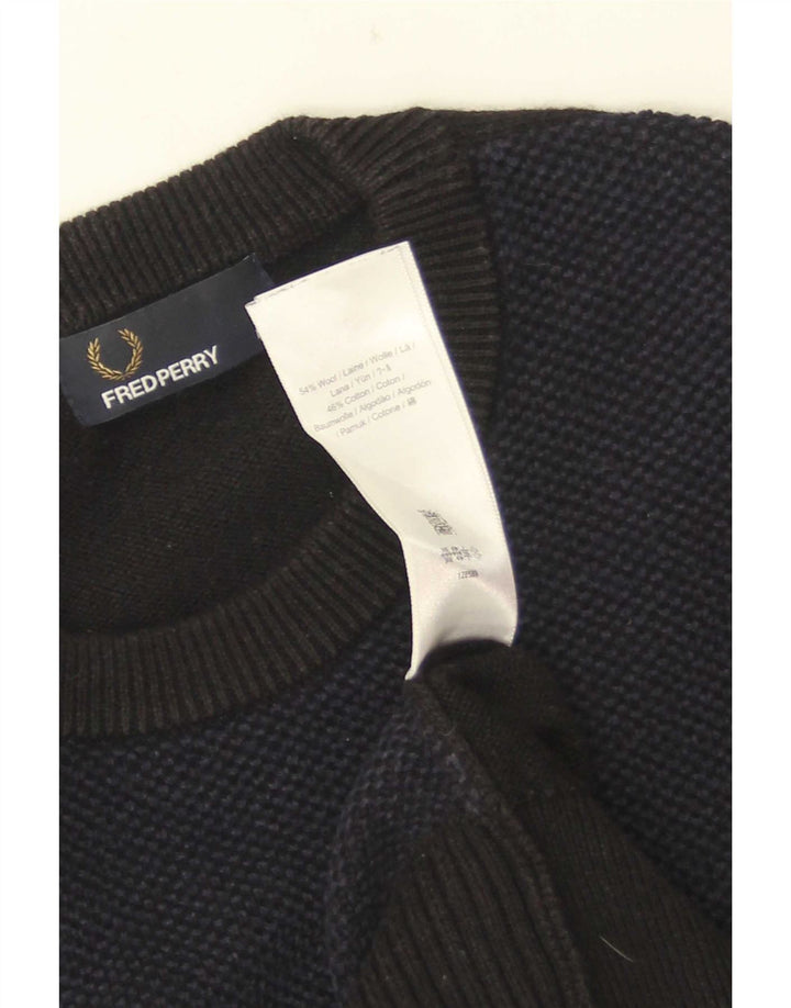 Fred Perry Jersey De Cuello Redondo Para Hombre De Lana Color Block Azul Marino Grande
