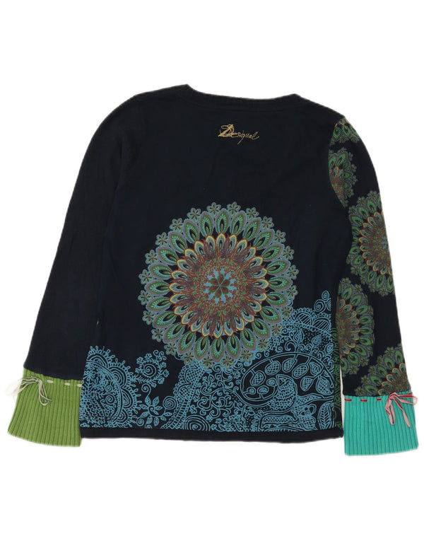Desigual Womens Graphic Top Long Sleeve UK 16 Large Navy Blue Floral Cotton