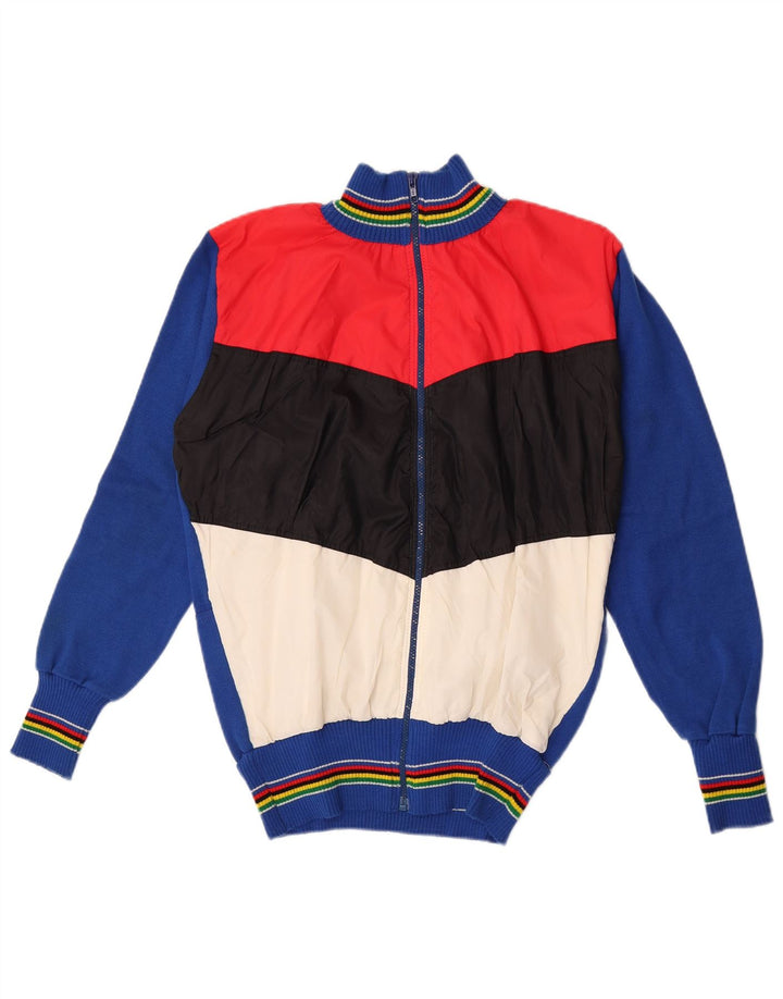 Vintage hombre cardigan suéter medio multicolor colorblock