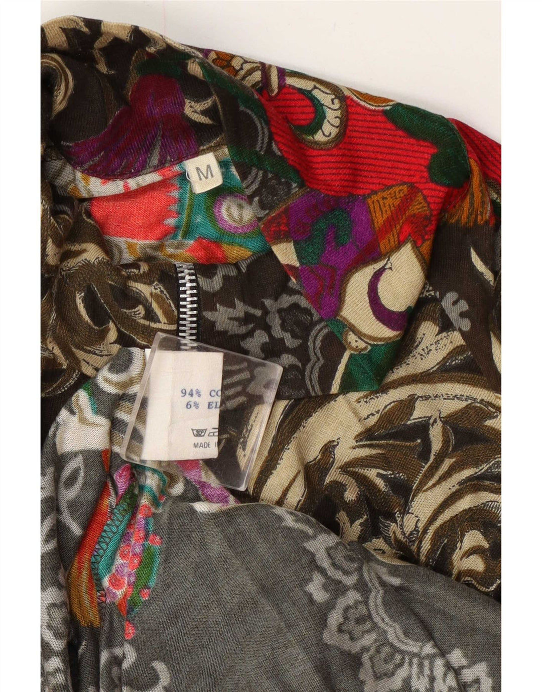 Vintage mujer overcoat abrigo Reino Unido 14 medio multicolor Paisley algodón