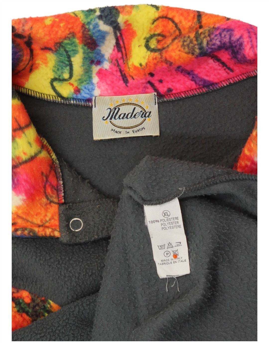 VINTAGE Jersey polar con cuello y botones para hombre XL Poliéster color block gris