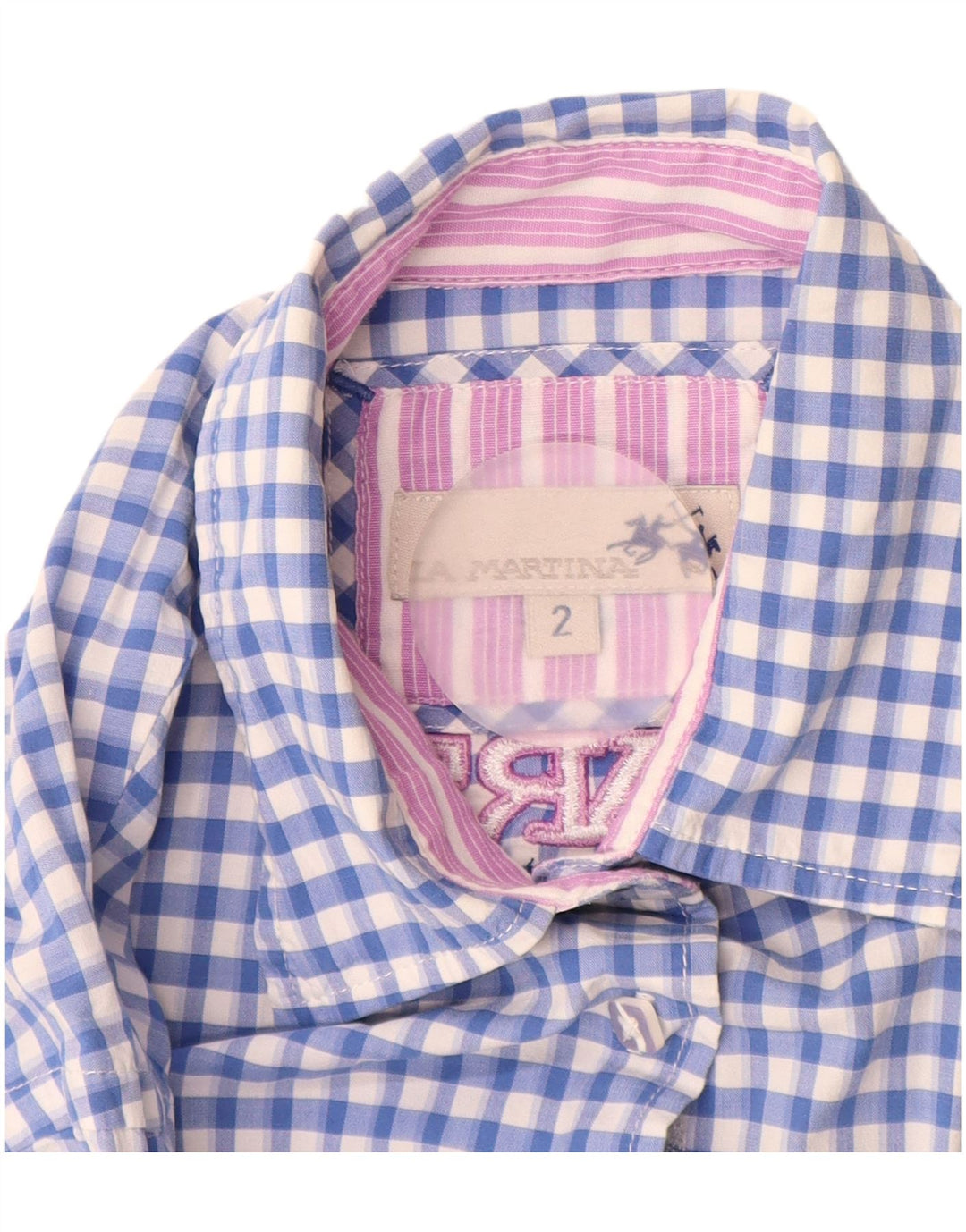 La Martina Camisa gráfica para mujer UK 42 Medium Blue Gingham