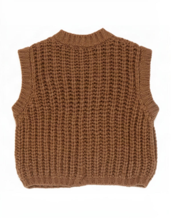 Zara Mujer Cárdigan Extragrande Sin Mangas Suéter UK 10 Small Marrón Acrílico