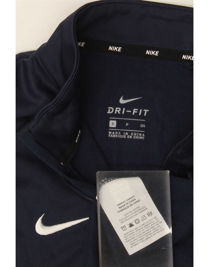 Nike Dri Fit - Sudadera con cuello y cremallera para hombre, talla pequeña, poliéster, color azul marino