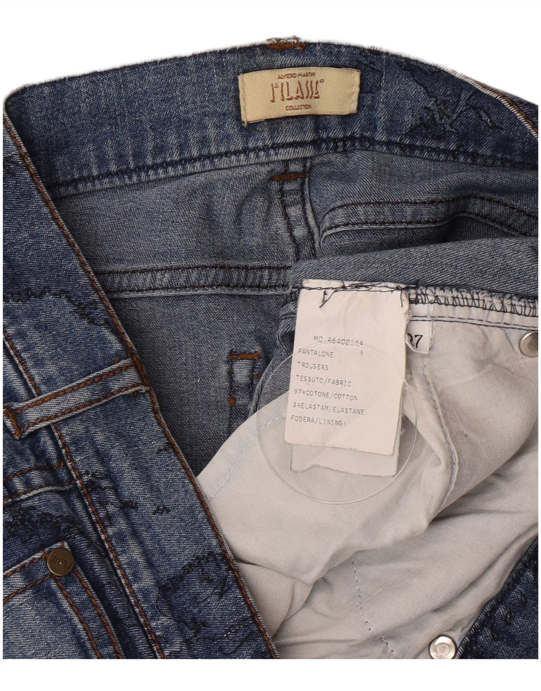 ALVIERO MARTINI Jeans con corte de bota gráfico para mujer W27 L27 Algodón azul