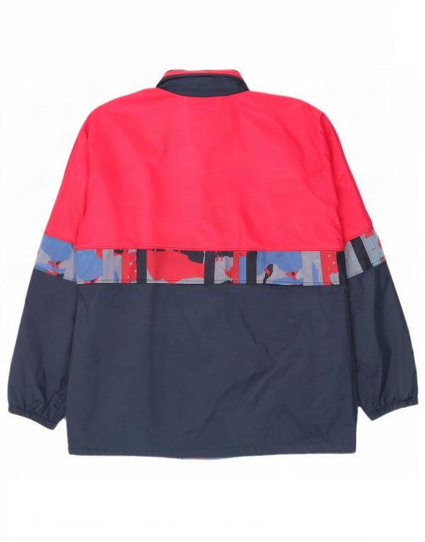 Vintage hombres con capucha chaqueta de lluvia Reino Unido 38 medio azul marino colorblock nylon