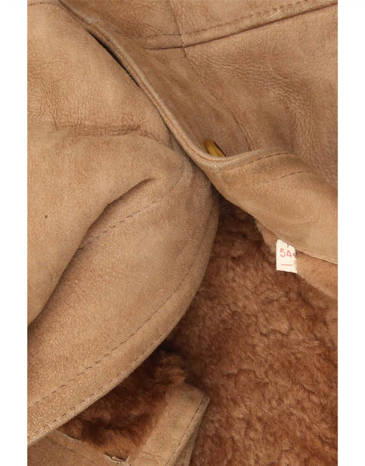 Chaqueta de piel de oveja vintage para hombre IT 54 2XL Marrón