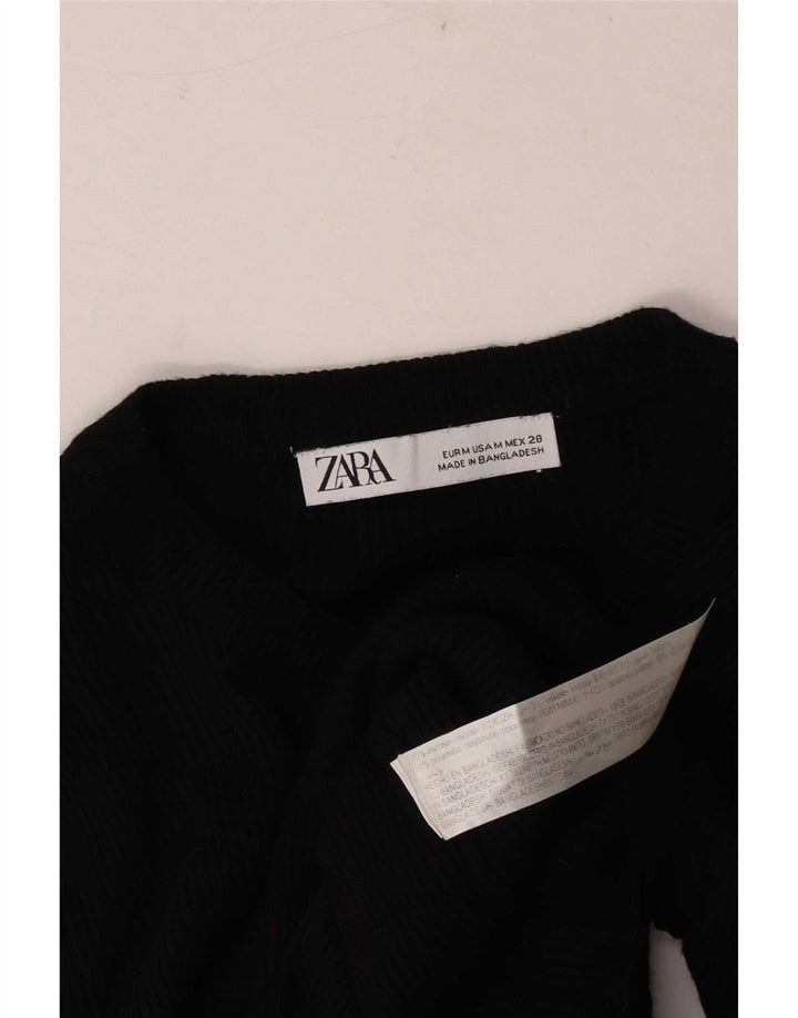 Zara Mujer Crop Top Manga Larga UK 42 Medium Black Viscosa