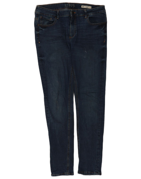 Zara Vaqueros pitillo de talle medio para mujer EU 42 Large W32 L30 Algodón azul marino
