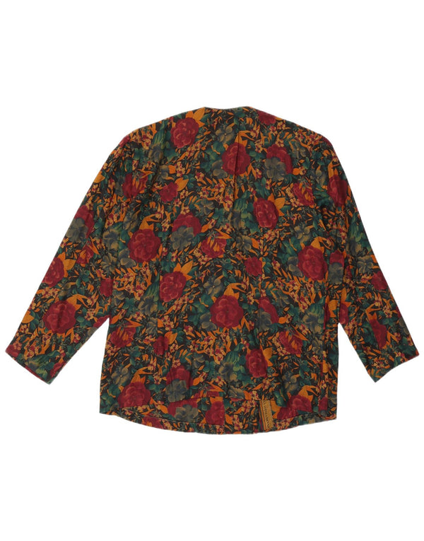 Vintage mujer 3/4 manga camisa blusa Reino Unido 14 medio multicolor floral