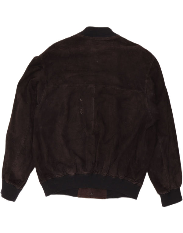 MABRUN Mens Suede Bomber Jacket IT 56 3XL Black Leather