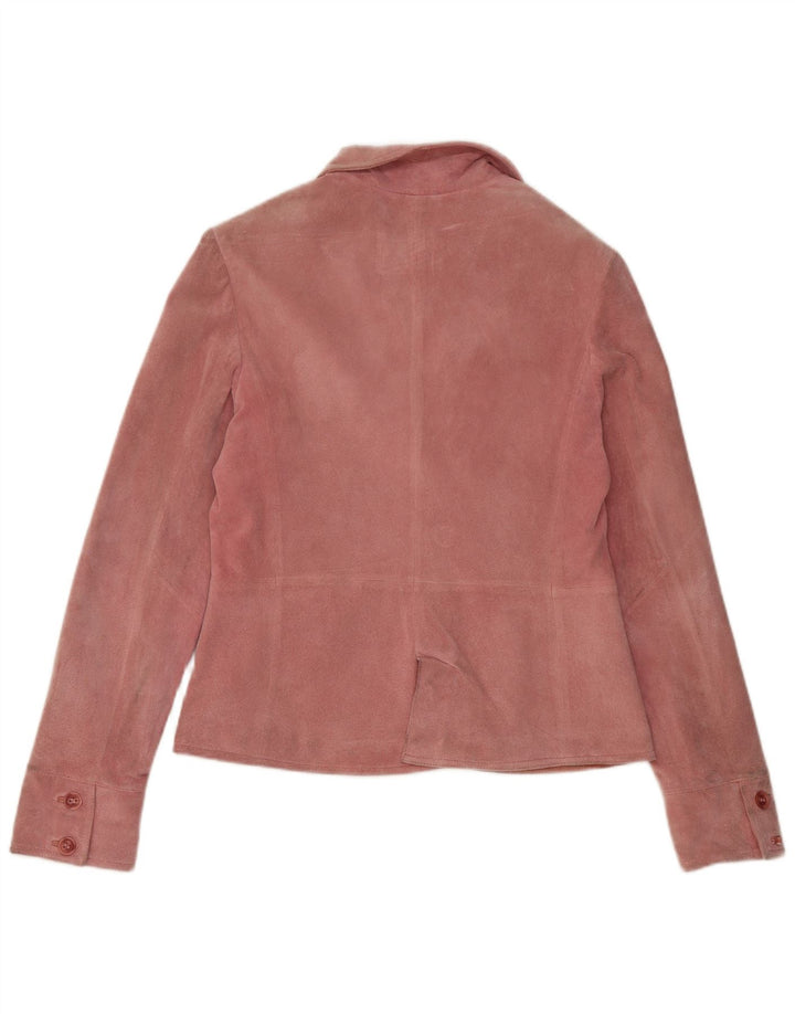 VINTAGE Chaqueta Blazer de ante de 2 botones para mujer IT 46 Cuero rosa grande