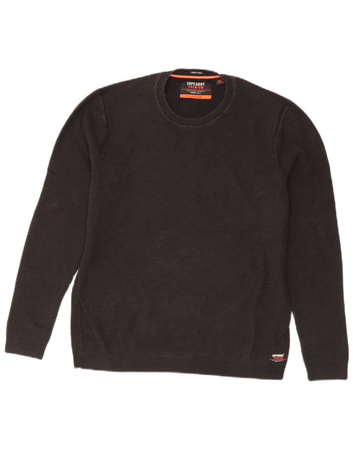 Superdry Jersey de cuello redondo para mujer, talla 40, talla mediana, algodón negro