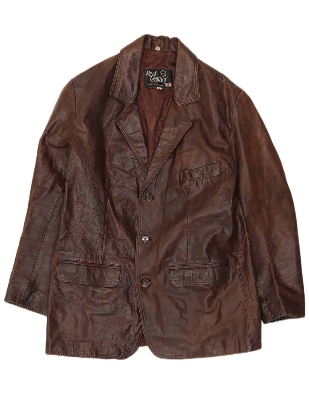 VINTAGE Chaqueta de cuero para hombre Reino Unido 42 XL Cuero marrón