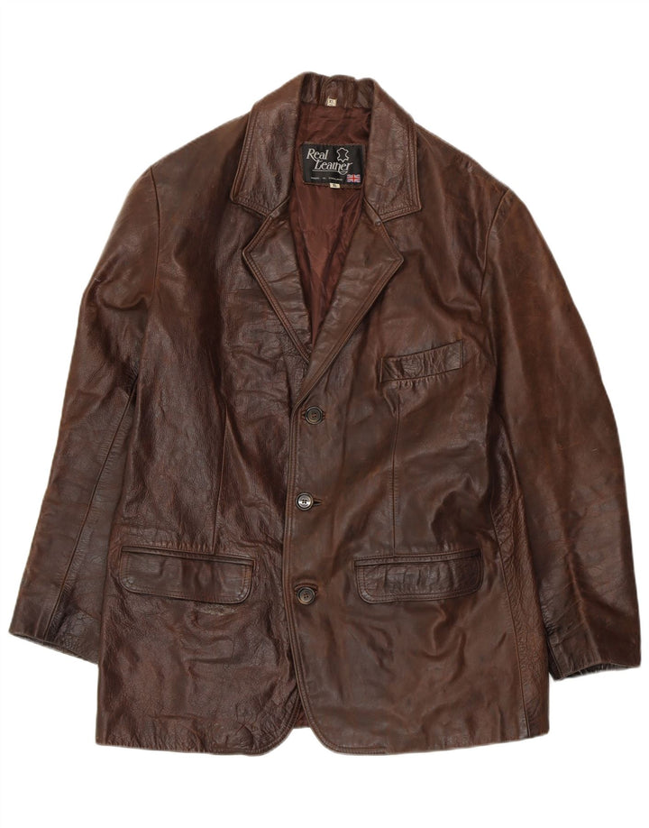 VINTAGE Chaqueta de cuero para hombre Reino Unido 42 XL Cuero marrón