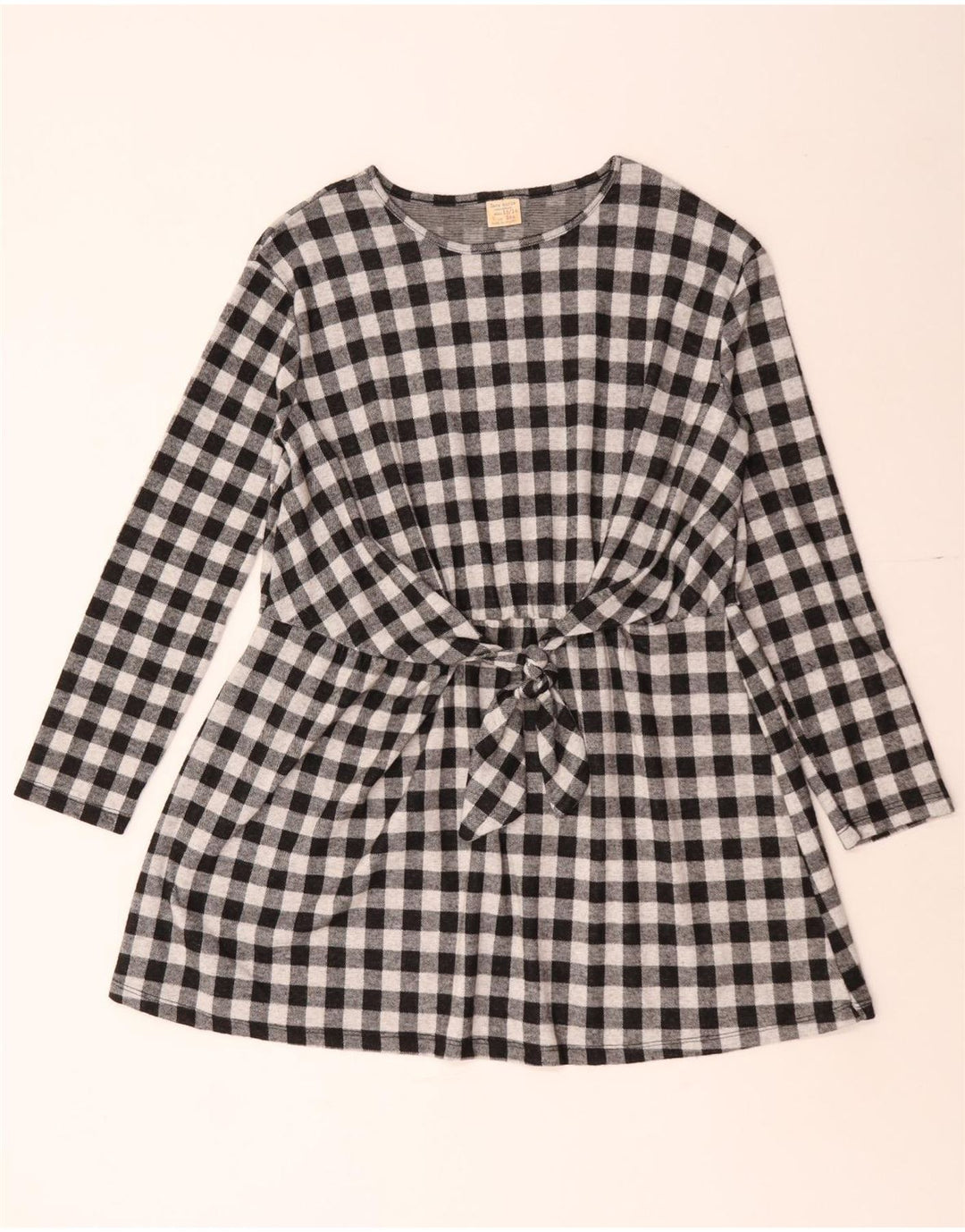 Zara Vestido Niña Básico Manga Larga 13-14 Años Vichy Negro
