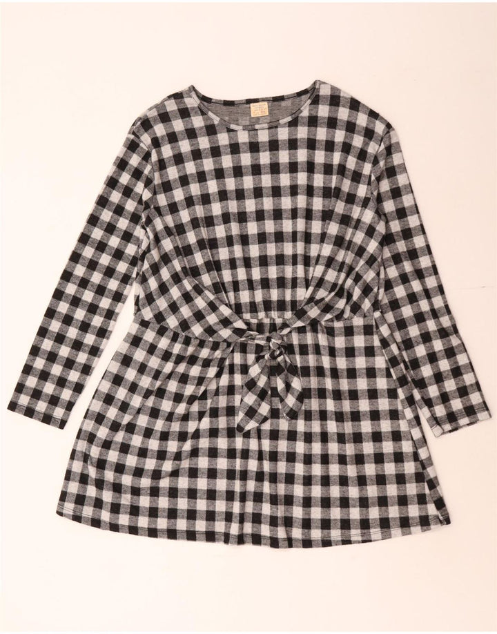 Zara Vestido Niña Básico Manga Larga 13-14 Años Vichy Negro