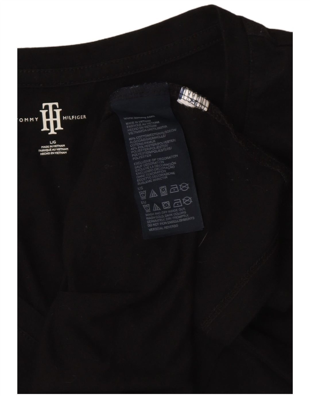 TOMMY HILFIGER Camiseta gráfica para mujer Top UK 44 Grande Algodón negro