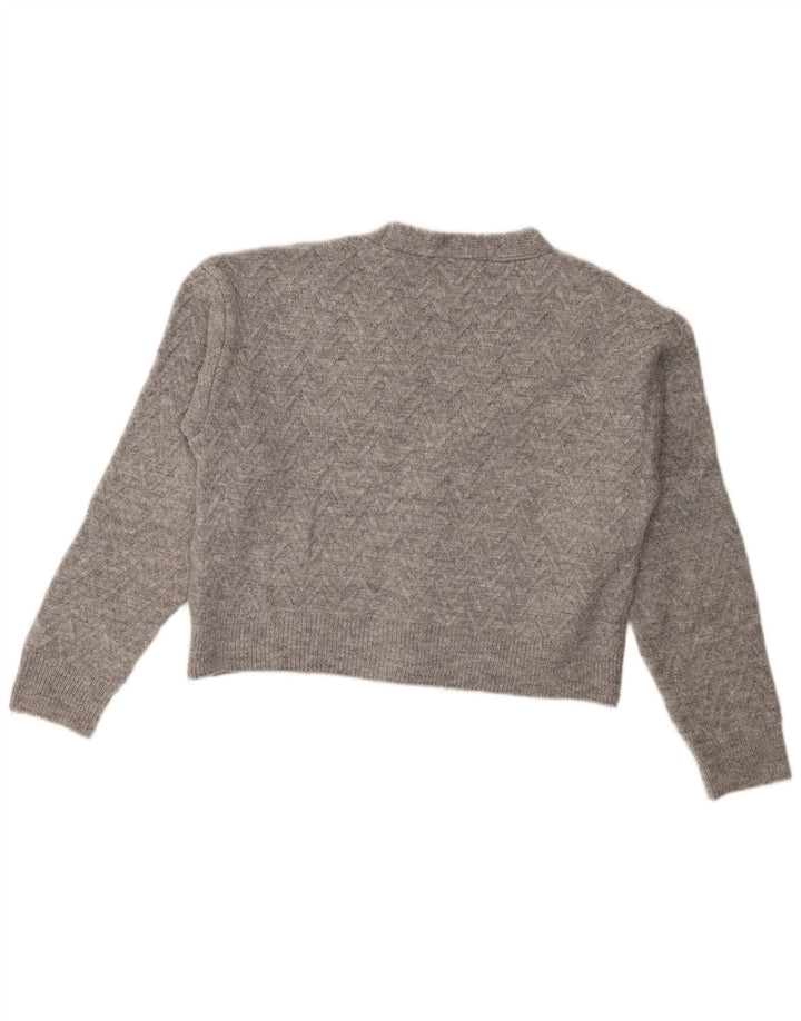 Zara Mujer Crop Cardigan Suéter UK 44 Acrílico Gris Medio