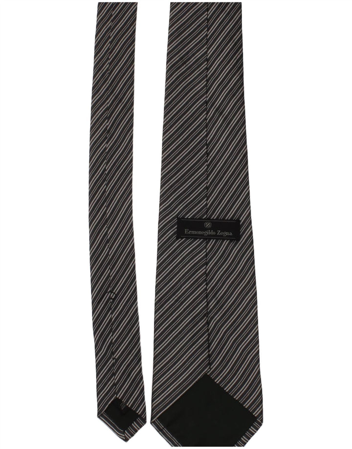 ERMENEGILDO ZEGNA Mens Tie One Size Black Striped Silk Classic