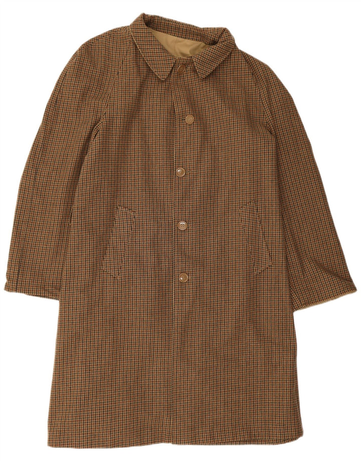 Vintage hombres abrigo reversible Reino Unido 40 poliéster beige grande