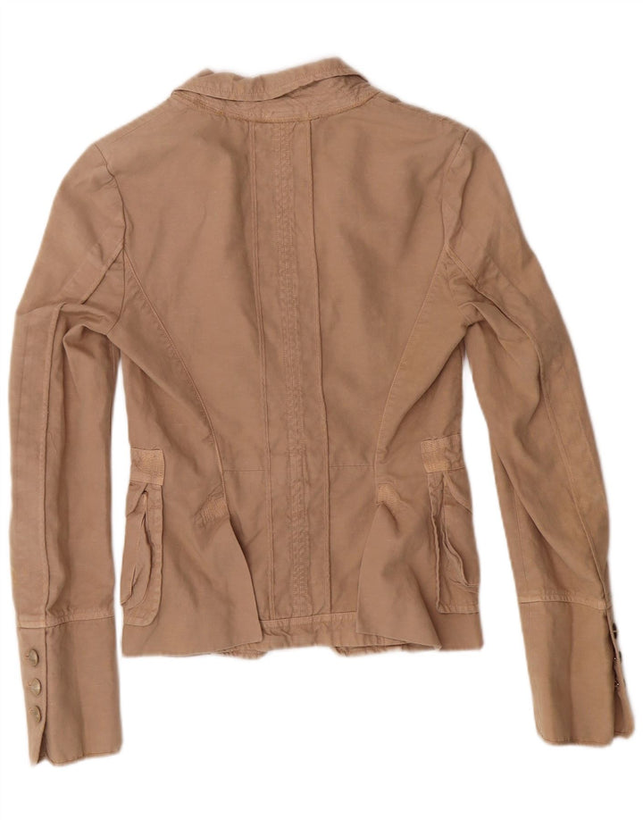 PINKO Chaqueta tipo blazer de 2 botones para mujer UK 8 Small Beige Cotton
