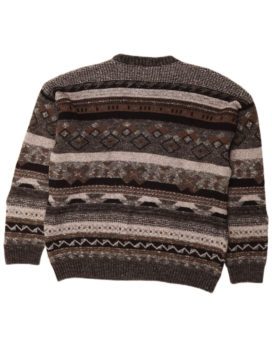 Vintage hombres cuello redondo jersey suéter IT 50 gris medio geométrico