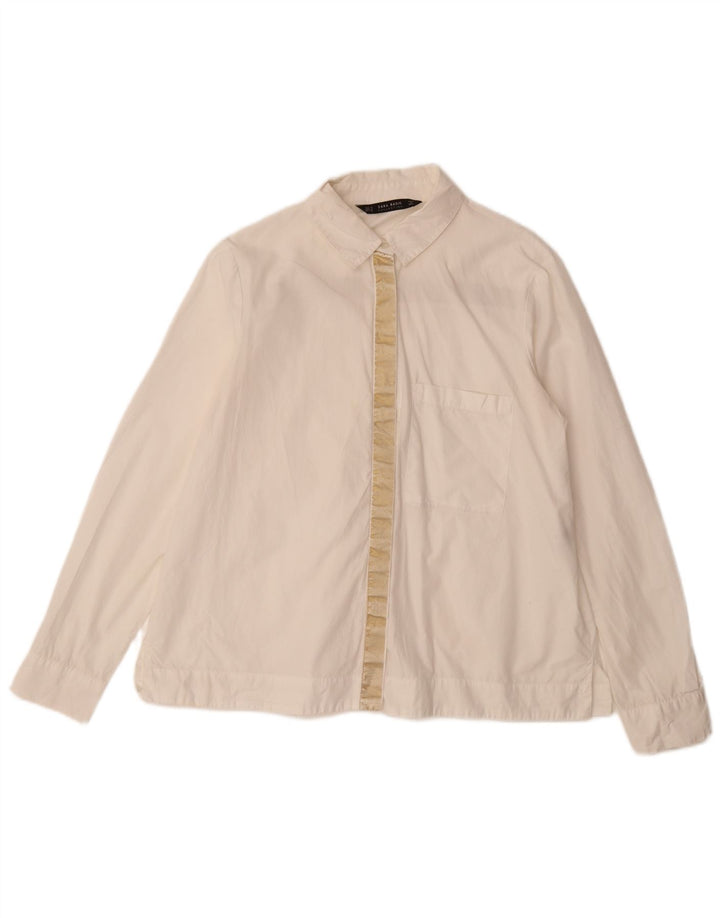 ZARA Womens Shirt UK 14 Medium White Colourblock Cotton