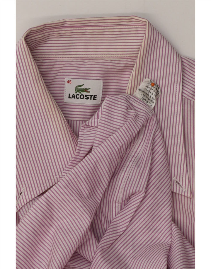 LACOSTE Camisa de manga corta para hombre Talla 45 XL Algodón a rayas violeta