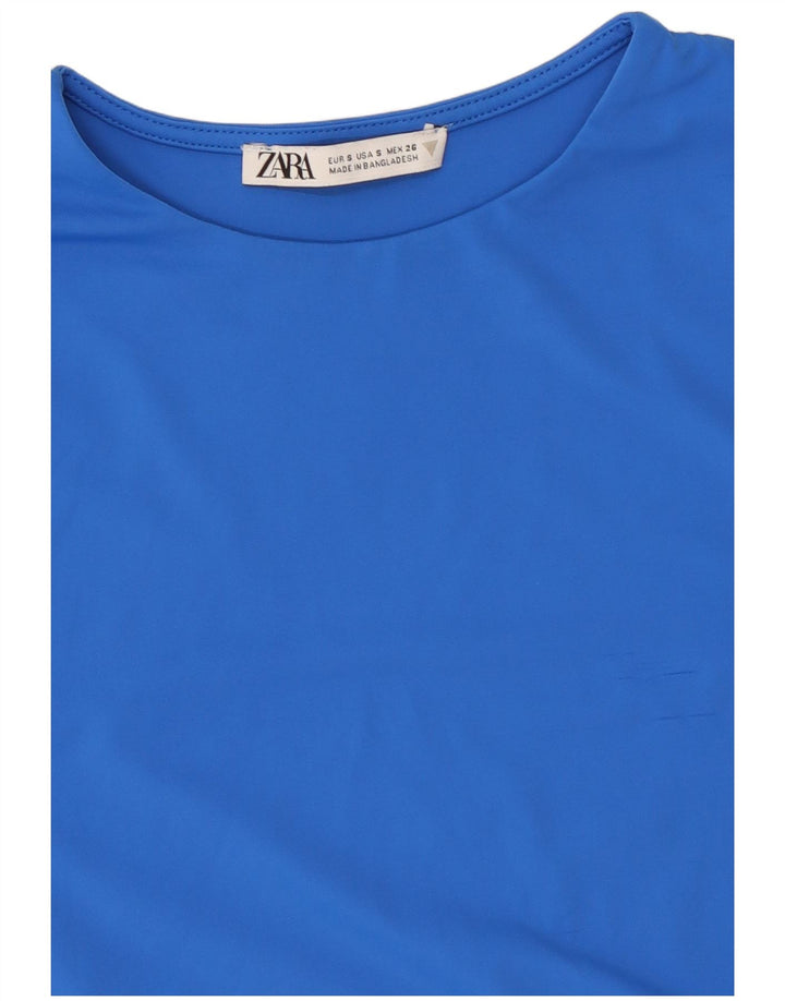 Zara Mujer Crop Camiseta Top UK 8 Small Azul