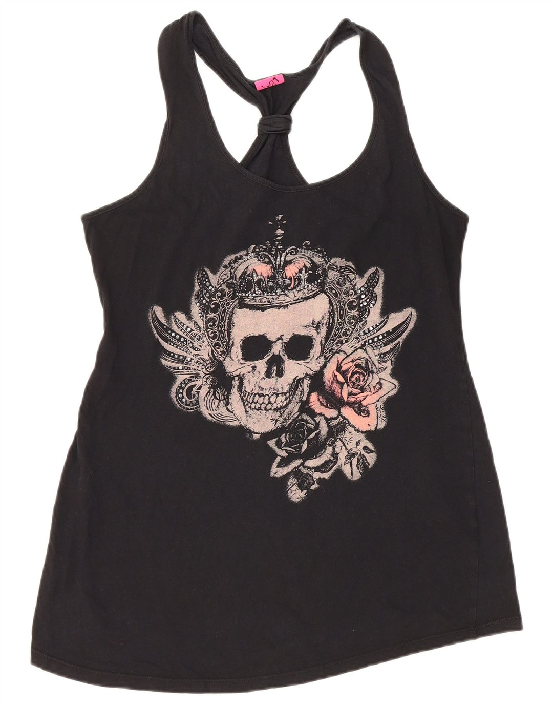 VINTAGE Chaleco gráfico para mujer Top Reino Unido 12 Algodón negro medio