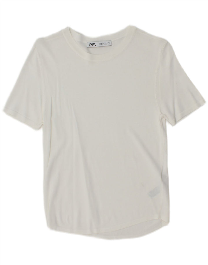 ZARA Camiseta Mujer Top UK 40 Medium Viscosa Blanca