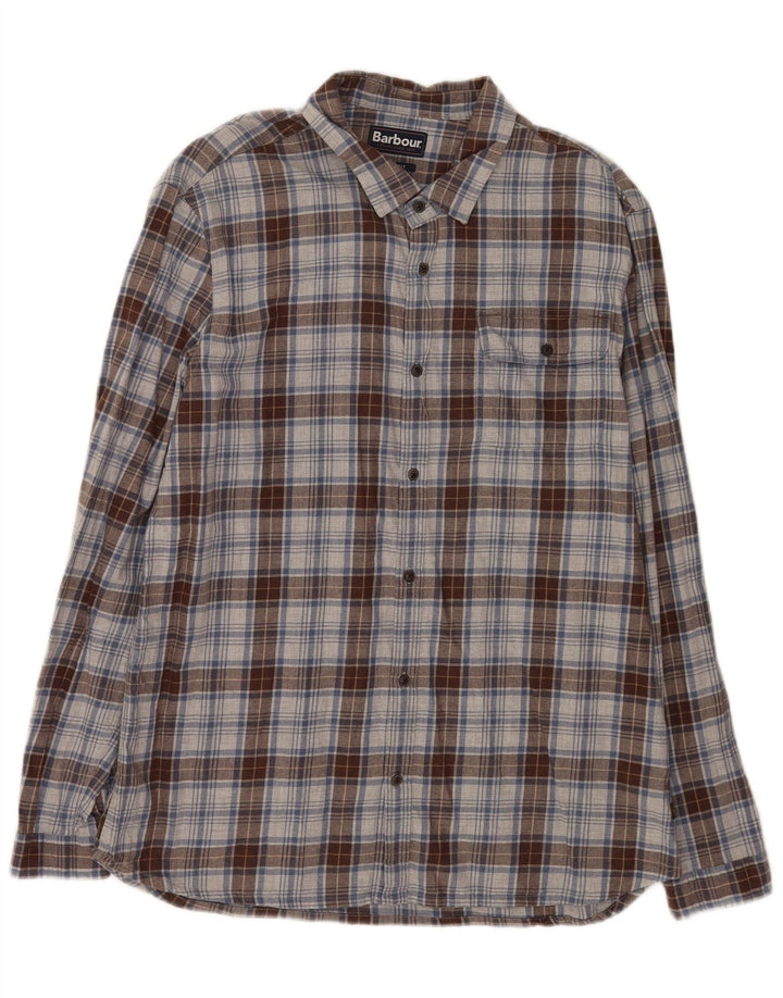 Barbour Camisa De Franela De Corte Entallado Para Hombre XL Algodón A Cuadros Gris