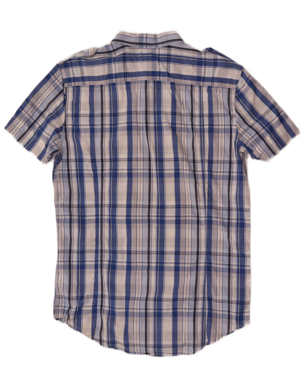 Diesel Hombre Camisa Militar De Manga Corta De Algodón A Cuadros Azul Medio
