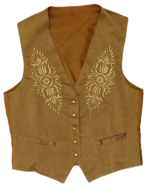 VINTAGE Chaleco de mujer Reino Unido 14 Poliéster floral caqui medio