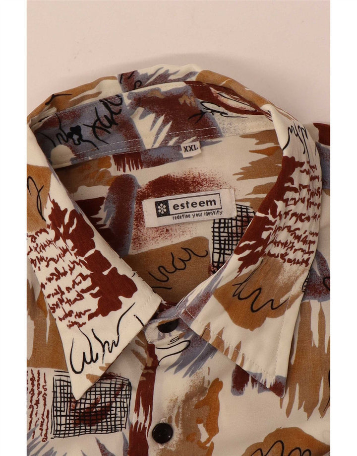 Camisa vintage con estampado abstracto para hombre 2XL Bloque de color multicolor