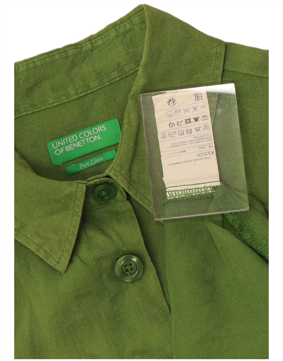BENETTON Camisa extragrande de manga corta para mujer UK 6 XS Lino verde