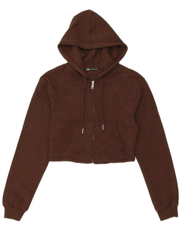Zara - Sudadera con capucha y cremallera para mujer, talla 40, algodón marrón medio