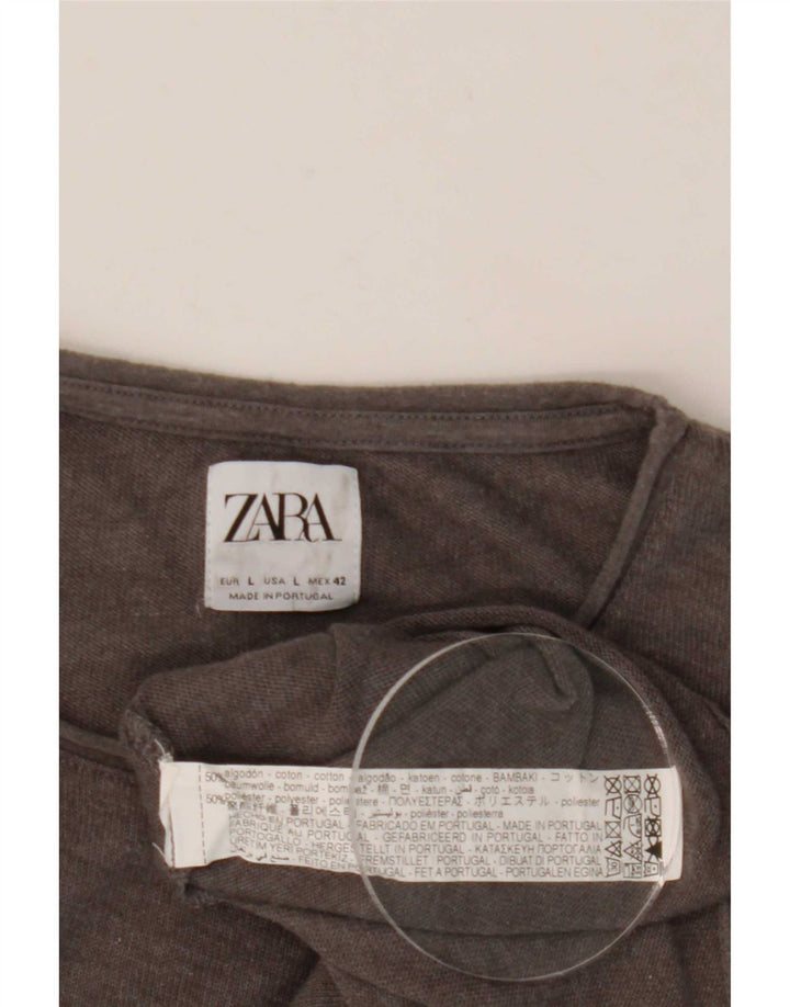 Zara Hombre Camiseta Top Grande Gris Algodón