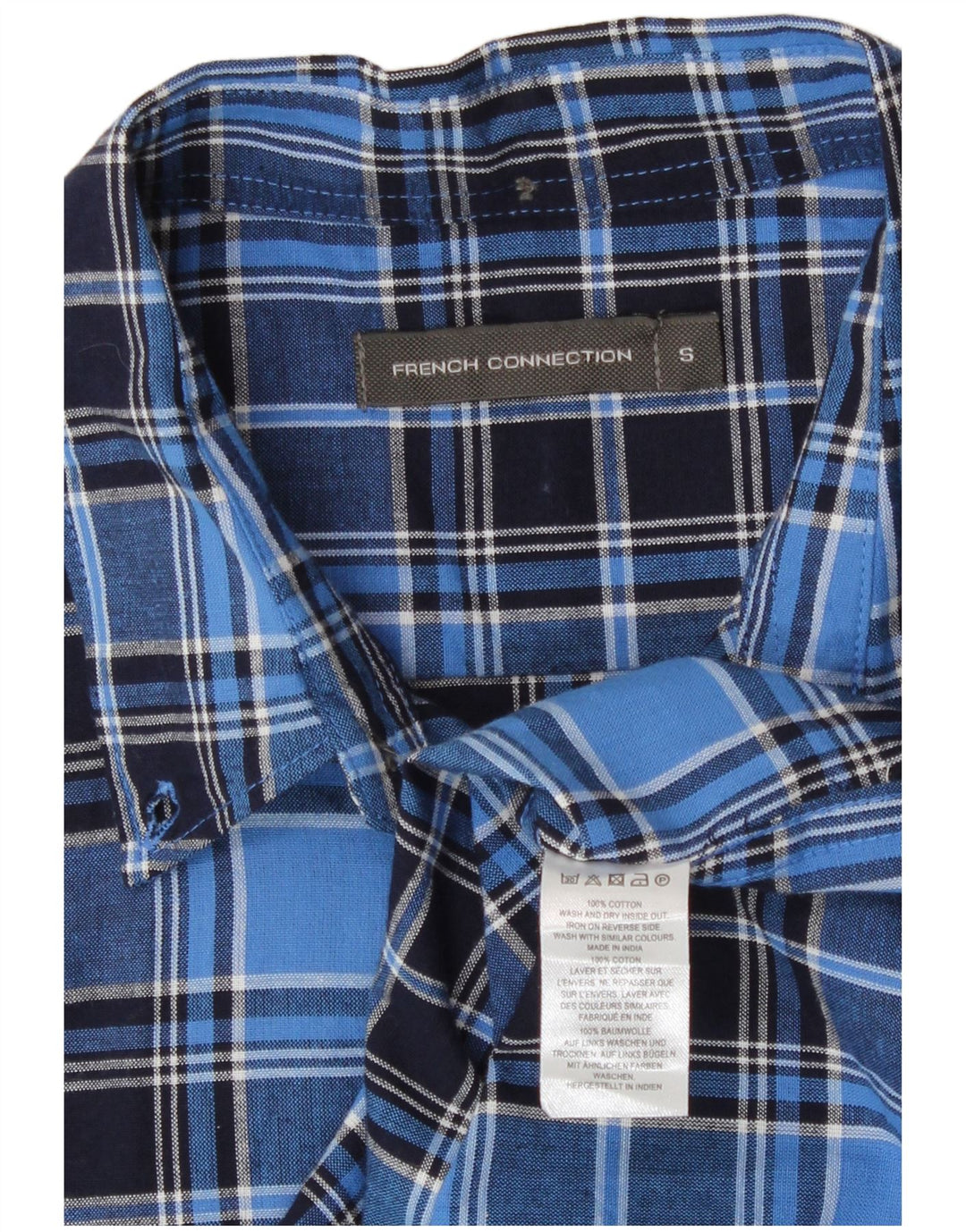 Camisa de manga corta para hombre de French Connection, algodón a cuadros azul pequeño