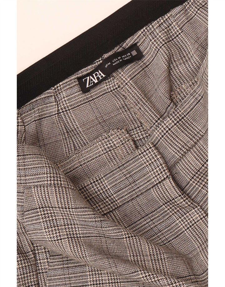 Zara Mujer Pantalón Chino Slim Medium W28 L28 Gris Pata De Gallo
