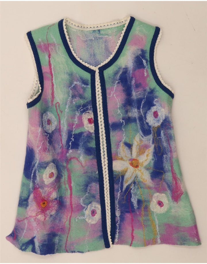 Vintage mujer Cardigan Top Reino Unido 12 Medio Multicolor Floral