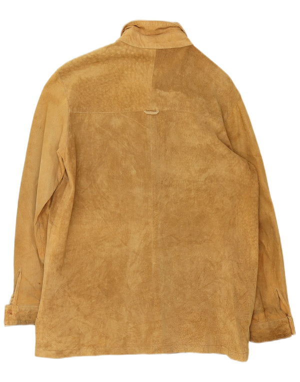 Andrea Mare Camisa de ante para mujer UK 46 Large Beige Leather