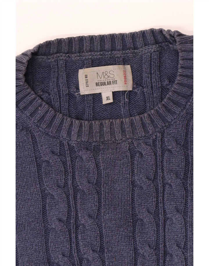 Marks & Spencer Suéter tipo jersey con cuello redondo y ajuste regular para hombre XL Azul marino