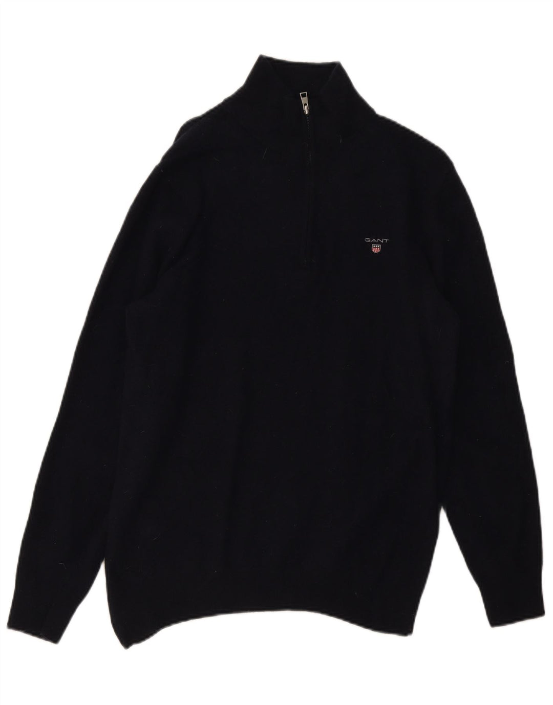 Gant Jersey con cuello y cremallera para hombre, suéter grande de lana azul marino