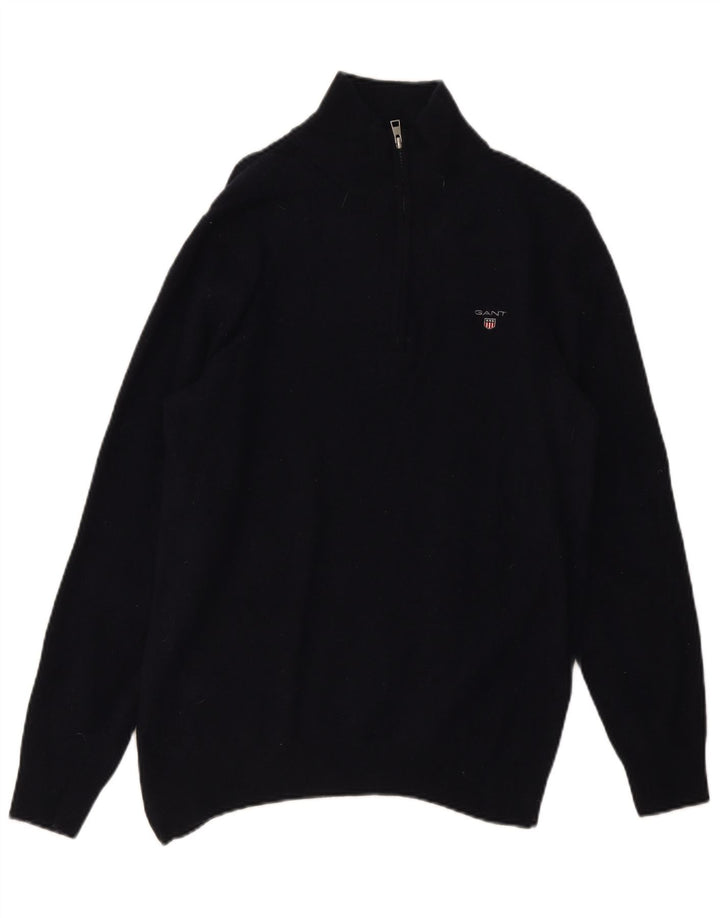 Gant Jersey con cuello y cremallera para hombre, suéter grande de lana azul marino