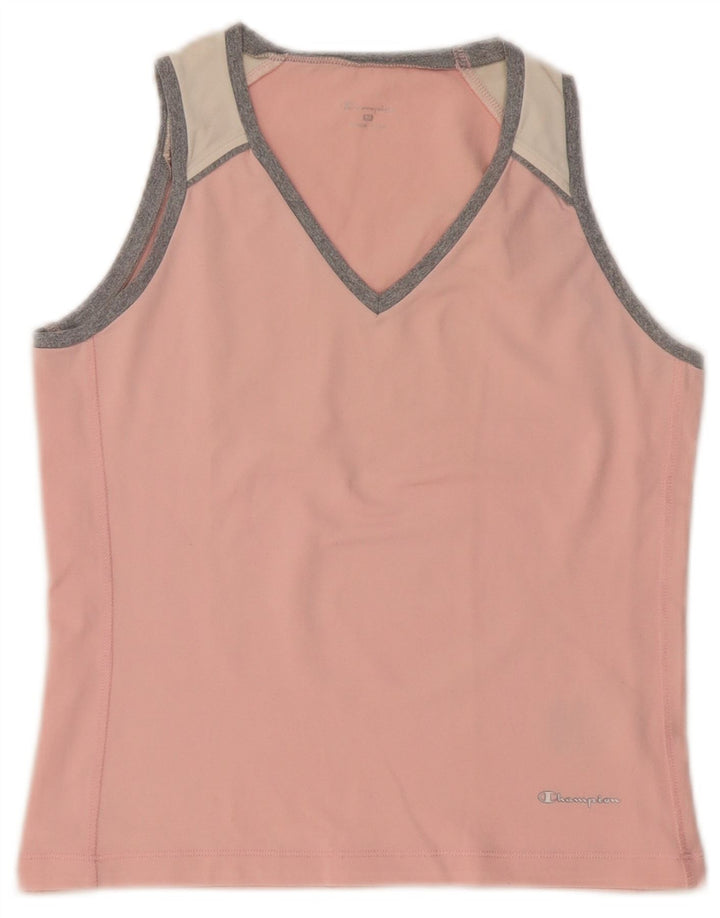 Champion Camiseta Sin Mangas Para Mujer UK 42 Poliamida Color Block Rosa Mediano