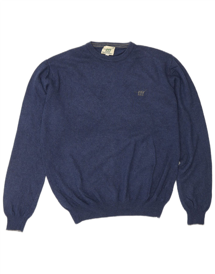HENRY COTTONS Jersey de cuello redondo para hombre de lana azul marino medio